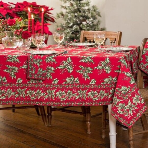 NWT April Cornell Red Holly Christmas Tablecloth 60" x 90" Rectangle - Picture 1 of 1